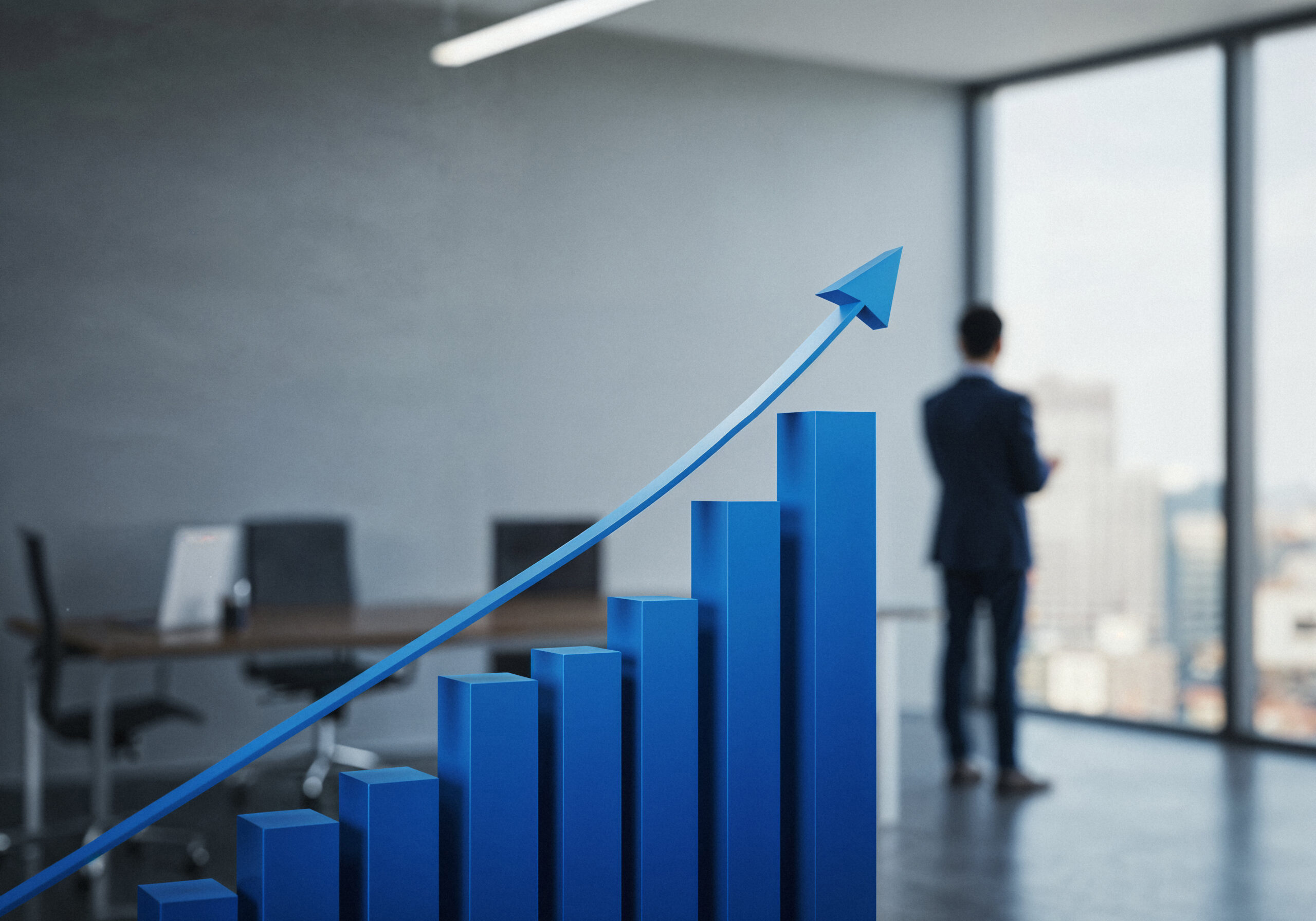 Gráfico de barras representando a evolução do faturamento e o ajuste proporcional dos impostos.
